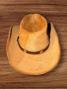 Vtg 1970s Resistol Tan Corduroy Leather Band Ranchman Cowboy Hat